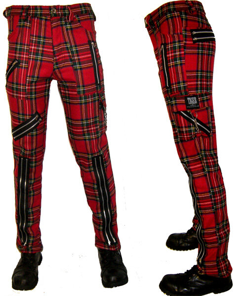 Pantalon Escoces Rojo Con Cremalleras